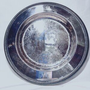 WM. Rogers # 811 Silver Etched Floral Aged Patina Rope Plate/Platter-Vintage